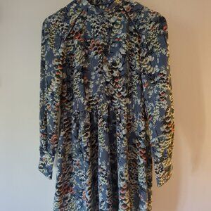 Zara blue floral dress. High neck, long sleeve,